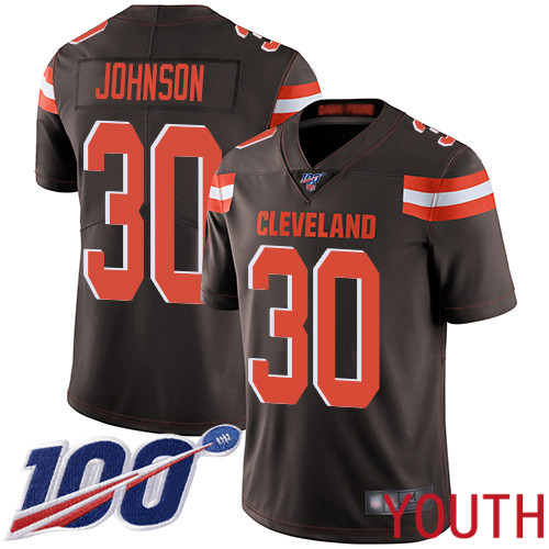 Cleveland Browns D Ernest Johnson Youth Brown Limited Jersey #30 NFL Football Home 100th Season Vapor Untouchable